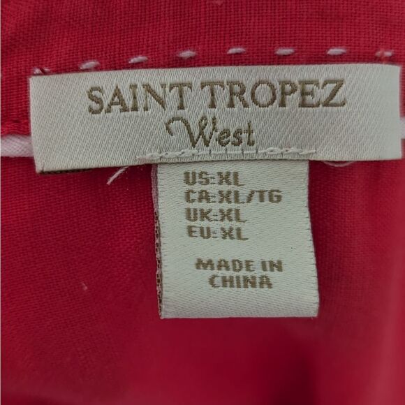 Saint Tropez West linen cotton blend pop over blouse red coral color - Picture 3 of 4